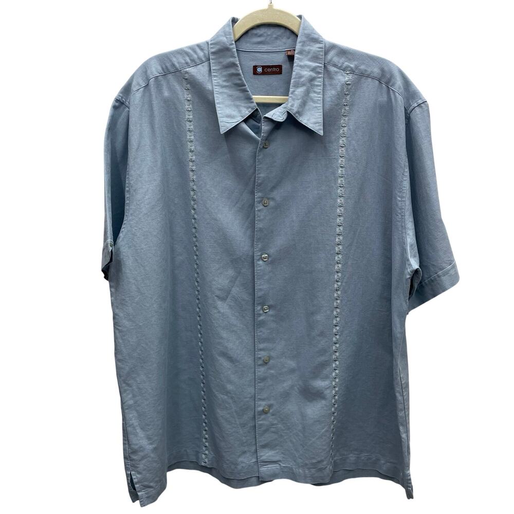 Centro Blue Linen Blend Cuban or Cubavera Style Shirt Men’s Size XL